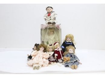 8 Piece Porcelain Collectors Doll Lot Assorted Sizes