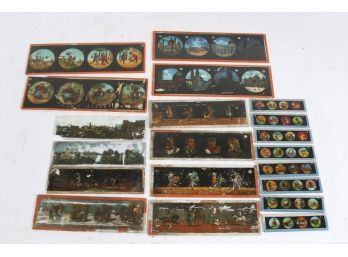 Box Lot German/Dutch Cartoon Storybook Painted Glass Slides Various Sizes