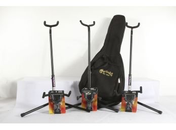 7 Pieces Guitar Accessories - 3 Stands With 3 Guitar Hangers And Martin Carrying Case