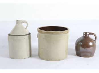 3 Piece Lot Vintage Crock And Two Jugs