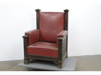 Gothic Carved And Inlaid Chair  With Leather Seat And Back  #1