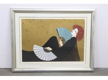 Roberto Tortoli(20th Century) Pencil Signed And Numbered   Limited Edition Serigraph Of Geisha With Fans Framed