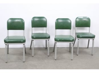 Lot Of 4 United Chair Industrial Chairs With Green Seat And Back Cushions -