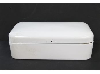 Vintage White Enamel  Metal Storage Bin