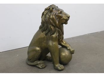 Vintage Large Ceramic  'Brass/Bronze Color' Lion Statue