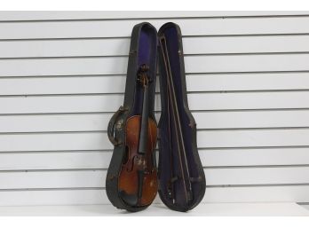 Antique Violin With 2 Bows And Case.