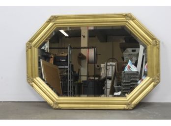 Large Gold Wood Framed Octagon Wall Hanging Beveled Mirror With Engravings At Each Angle