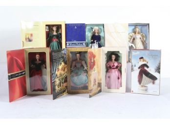 7 Piece Collector Barbie Lot. Valentines, Holiday, Angel, Winter Velvet Etc