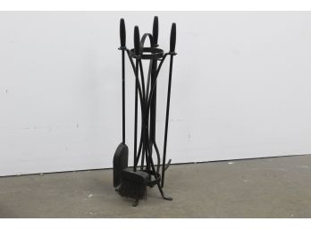 5 Piece Black Metal Fireplace Tool Set - Used Condition