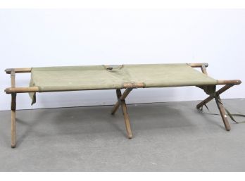 Vintage Wood Frame Military Cot