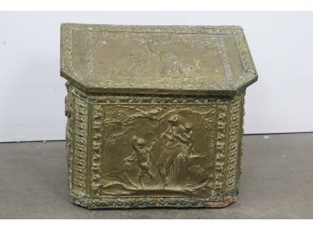 Victorian Decorated Relief Metal Covered Wood Base - Wood Or Coal Bin