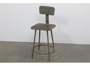 Vintage Industrial  Metal Chair Adjustable With Backrest And Wood Seat.