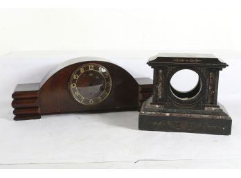 2 Mantel Clock Bases, One With Face - Wood And Marble