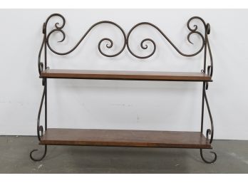 Wall Mounting Metal Scroll Frame With 2 Wood Shelves