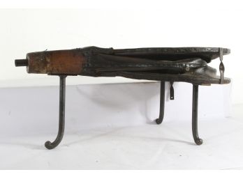 Table Made From Antique Bellows With  Wrought Iron Legs