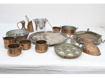 15 Piece Copperware, Metal Pots And Pans, Kitchen Ware. Condition & Age Varies