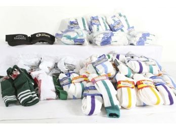 Large Athletic Apparel Lot 4 Ref Shirts, Two Visors, Over 100 Pairs Of Socks Etc. All Appear New