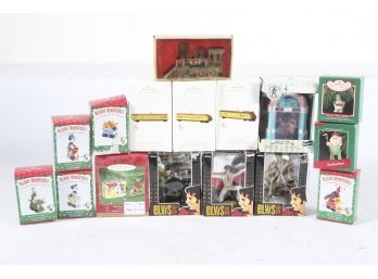 16 Collectible Christmas Ornaments - Mickey Mouse, Mini Mouse, Elvis, Train. Disney, Hallmark