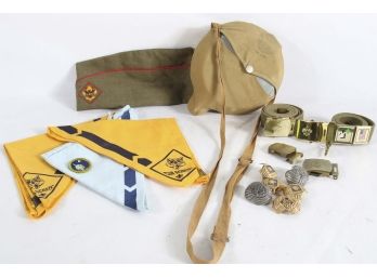 Boy Scout & Cub Scout Lot With Accessories, Canteen, Belts, Hats, Neckerchiefs, Etc