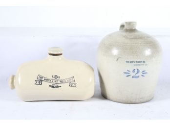 2 Piece Lot - #2 Gallon Crock, Edw'd Norton Co. Bennington, VT & Sands Foot Warmer/Hot Water Crock