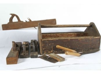 Antique Planes And Woodworking Tools In Handmade Vintage Tool Box