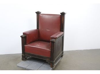 Gothic Carved And Inlaid Chair  With Leather Seat And Back  #2