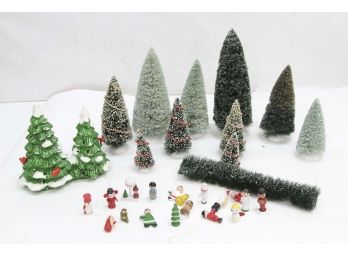 Christmas Village Trees And Wooden Ornament Figures,Many Dept 56