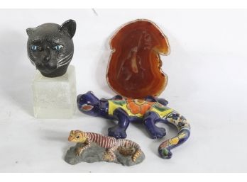 Glass Cat, Rock Piece, Ceramic Lizards