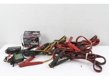 Group Of 4 Jumper Cables And Battery Charger