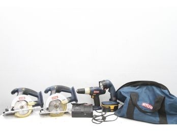 Ryobi 18V Circular Saws, Drill, Flashlight, Battery Charger & Bag Set