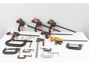 Group Of C-Clamps & Ratchet Bar Clamps