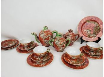 Japanese Moriage Dragonware Tea Set W Lithopane Geisha Cups.