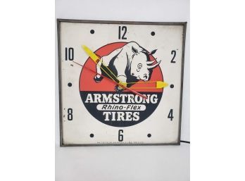 Rare 1960s Pam Automotive Advertising Clock For Armstrong Rhino Flex Tires.
