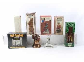 Group Of Eight Vintage Whiskey Decanters From Top Whiskey Distilling Companies