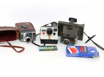 Pair Of Polaroid Instant Cameras With Kodak Movie Camera
