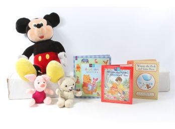 Vintage Plush Snuggle Bear, 1970s Disneyworld Mickey Mouse, Piglet And Winnie The Pooh Books