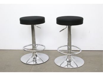 Pair Of Adjustable Height Stools With Chrome Bases