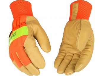 Kinco 1938KW Lined Hi-Vis Orange Grain Pigskin Palm With Knit Wrist Gloves (143 Pairs)