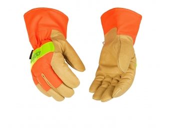 Kinco 1938 Lined Hi-Vis Orange Grain Pigskin Palm With Safety Cuff Glove (76 Pairs)