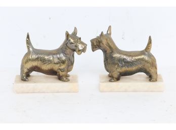 Pair Of Vintage Scottie Dog Bookends On Marble Bases