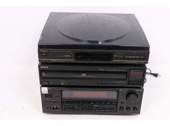 Lot Of Stereo Components Including Onkyo Receiver And 2 Multi Compact Disc CD Players By  Technics & Sony