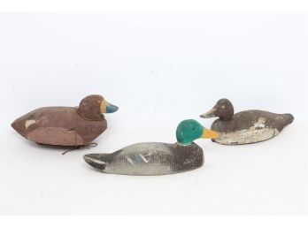 Lot Of 3 Vintage Carved Wood Duck Decoys