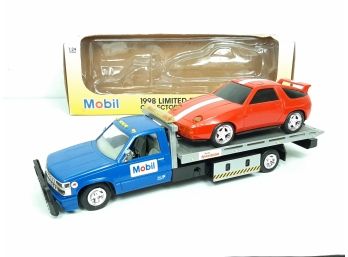 1998 Limited Edition Mobil Flat Bed Truck With Car 1/24 Scale Battery Operated Die Cast Cab, Winch EXC COND!