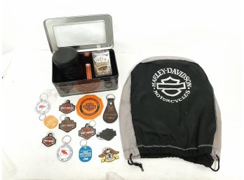 Mixed Harley Davidson Motorcycle Lot Brand New Card Game Set,  Key Chains, Coaster And Motorcycle Helmet Bag