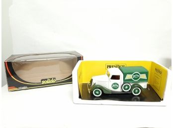 Vintage Solido 1936 Ford V8 Publicitaire Perrier Advertising Pickup Truck  1/18 Scale Model Car Made In France