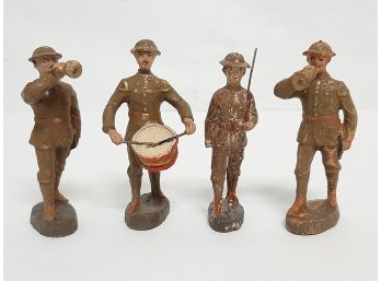 Vintage (4) Piece ELASTOLIN 1920's Composition German Army Toy Soldier Figures- Original/Rare 4'