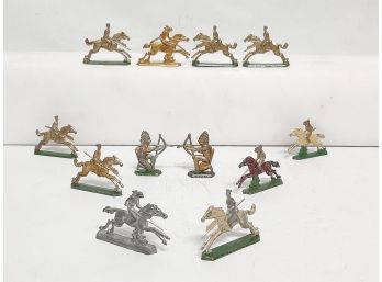 Vintage 12pc  Lot Of Painted Metal Soldier Figures & Indians Gold & Other Colors