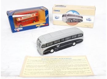 2 Piece Corgi Bus Lot- Routemaster Bus, Burlingham Seagull Woods Bus Both In Boxes In Excellent Condition