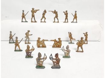 Vintage 18pc Lot Of Lead & Gold Painted Metal Soldier Figures & Indians