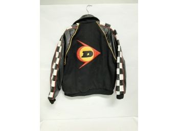 Vintage Dunlop Motorsports Leather And Wool Motorcycle Racing Jacket Size Large Very Good Condition